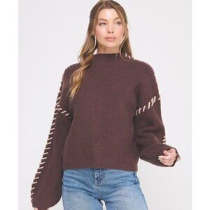 BOOK WORM BROWN OUT STITCH SWEATER